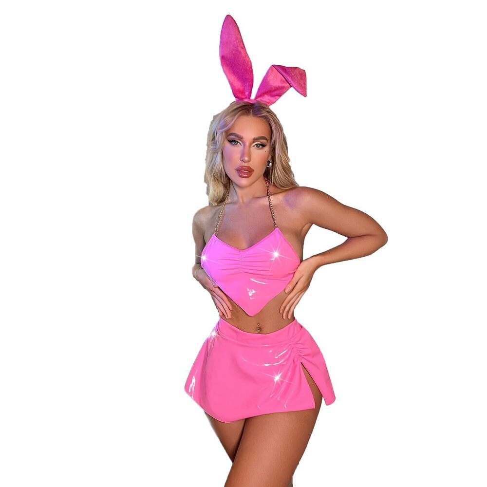 3709 Sexy Bunny Cosplay Lingerie Set 4Pcs Bunny Ear Headband Halloween